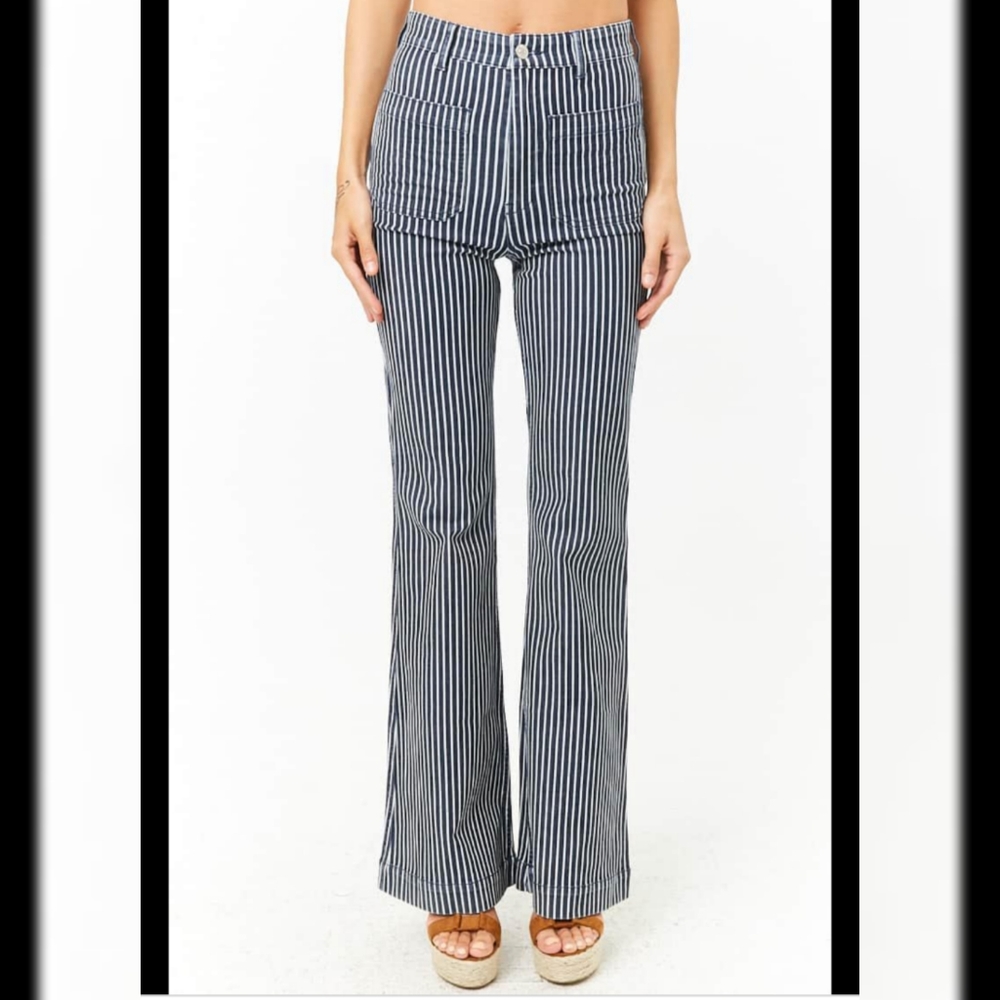 Forever 21 high waisted striped flare jeans
